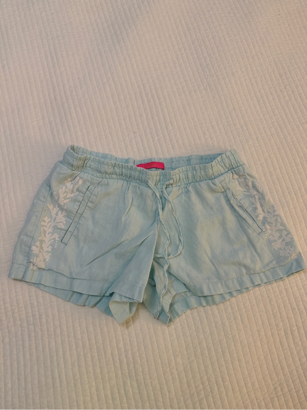 Lilly Pulitzer Linen Pull On Shorts Size Small Aqua Blue White